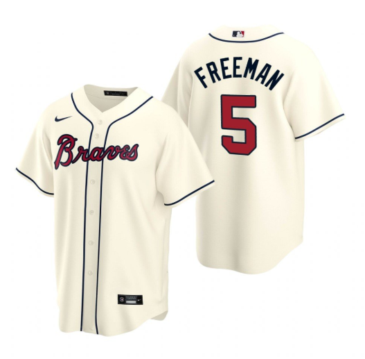 Men's Atlanta Braves #5 Freddie Freeman Cream Cool Base Stitched Jersey Men's Atlanta Braves #5 Freddie Freeman Cream Cool Base Stitched Jersey